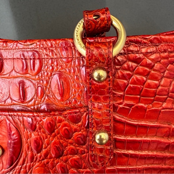 Brahmin Medium Asher Tote Bag Burgandy Croc Embossed Melbourne Orange - Picture 5 of 15